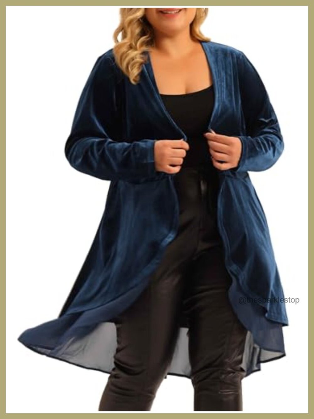 Plus Size Velvet Asymmetric Ruffled Long Cardigan Jacket Lightweight
